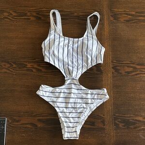 Ardene Black and White Striped One Piece Swimsuit